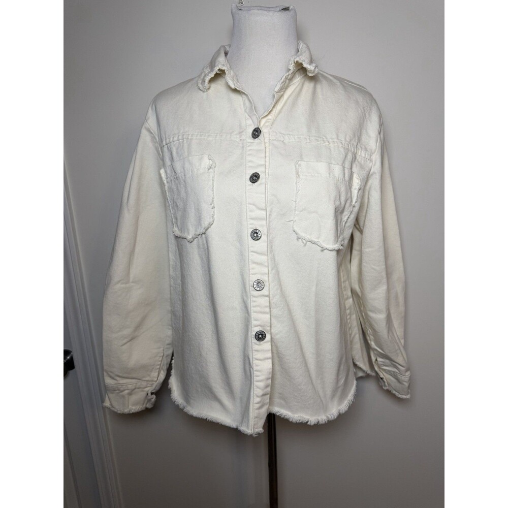 TINA STEPHENS Italy Button Jacket Cotton Ivory Casual Everyday Resort OS Frayed